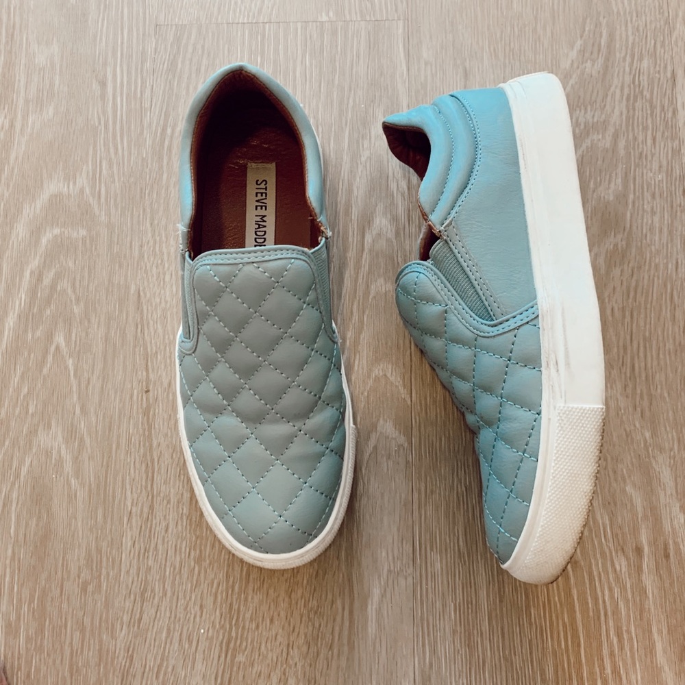 blue slip on Steve Madden quilted sneakers